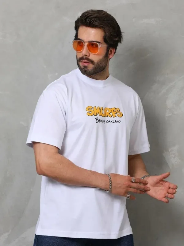 Pánské bílé oversized tričko s potiskem a cyklistickým límcem na léto 6