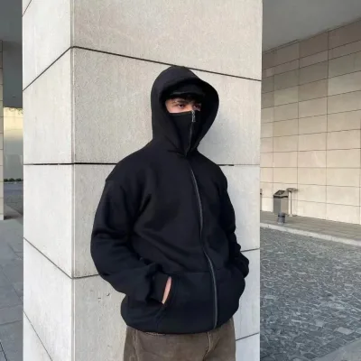 Murš Albo Fermuar Complet Duplu Capușon Buzunar Cangur Sweatshirt 3