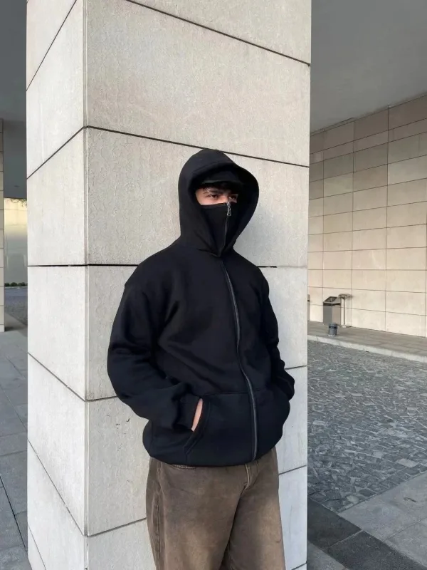 Murš Albo Fermuar Complet Duplu Capușon Buzunar Cangur Sweatshirt 3