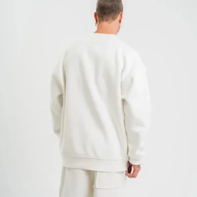 Машки бел долг ракав велосипед јака 3-нишки памучен дебел Sweatshirt 4