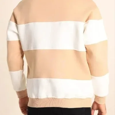 Men's Beige Patchwork 3-Thread Cotton Cycling Neck Sweatshirt 2