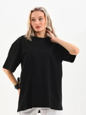 Femeie Neagră Simplu Mânecă Scurtă Tricou Penye