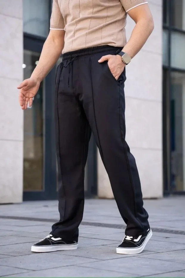 Pánské černé pohodlné lněné jogger kalhoty s kapsami 3