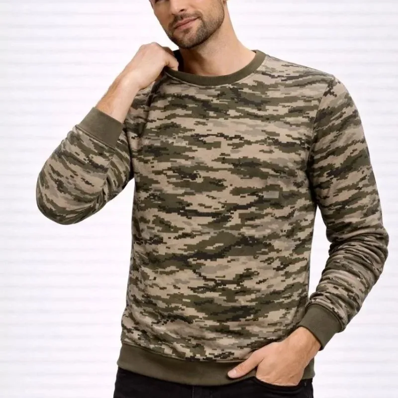 Men's Camouflage Crew Neck 2-Thread Long Sleeve Sweatshirt