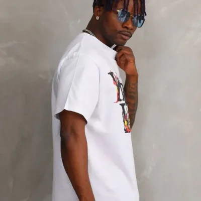 Men's White Relaxed Fit Crew Neck Printed Short Sleeve T-Shirt 5
