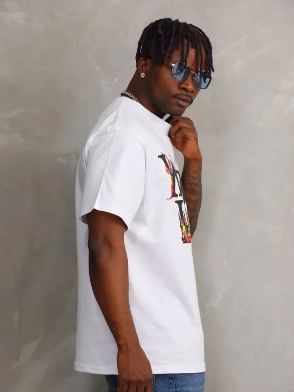 Men's White Relaxed Fit Crew Neck Printed Short Sleeve T-Shirt 5