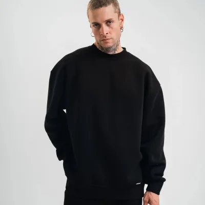 Sweatshirtê Mêran ê Reş 3 Têl Pembû Bi Milê Dirêj û Stûyê Bisîkletê 2