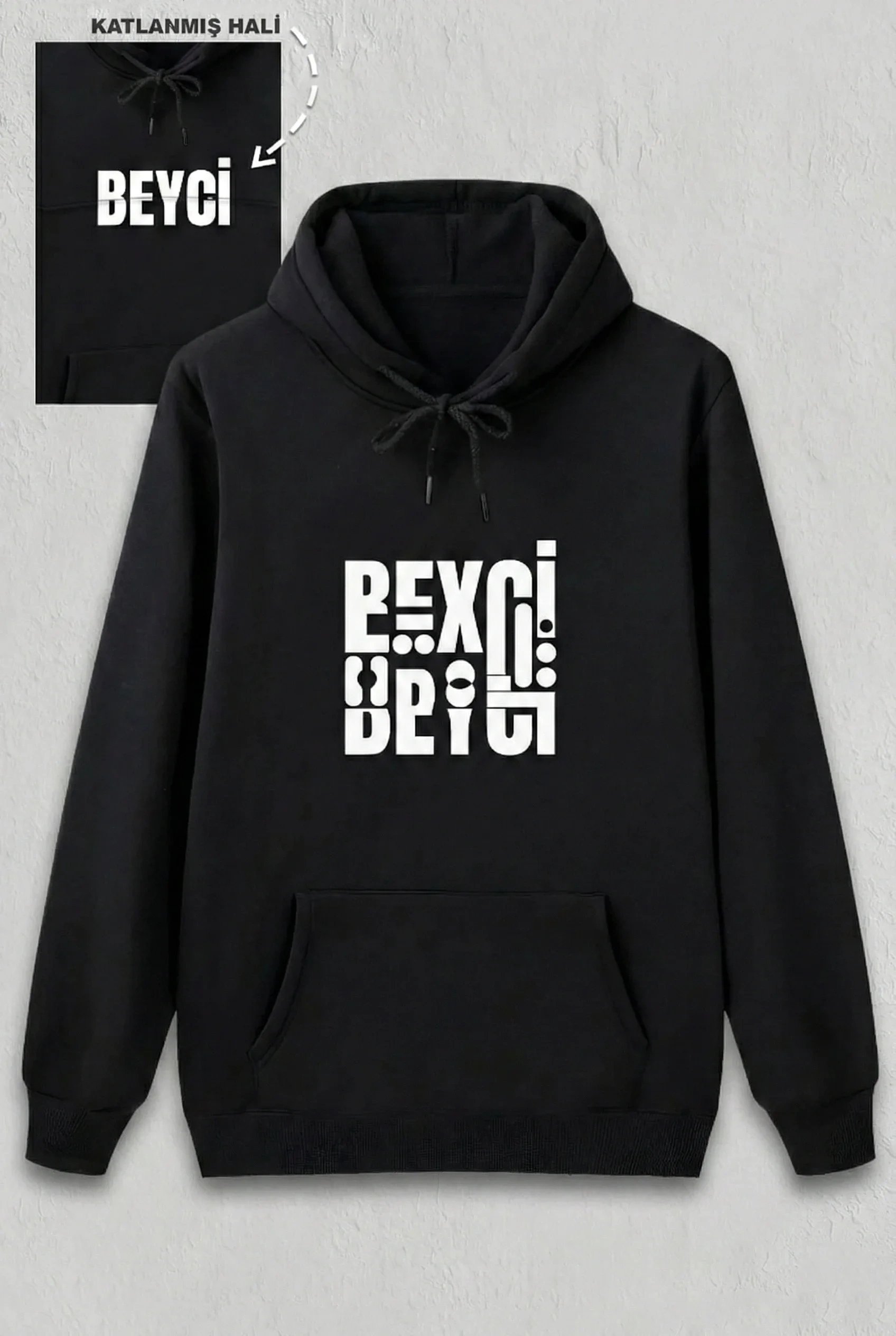 Erkek Siyah Oversize Baskılı Kapüşonlu Sweatshirt