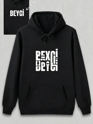 Men's Black Oversize Printed Hooded Sweatshirt
