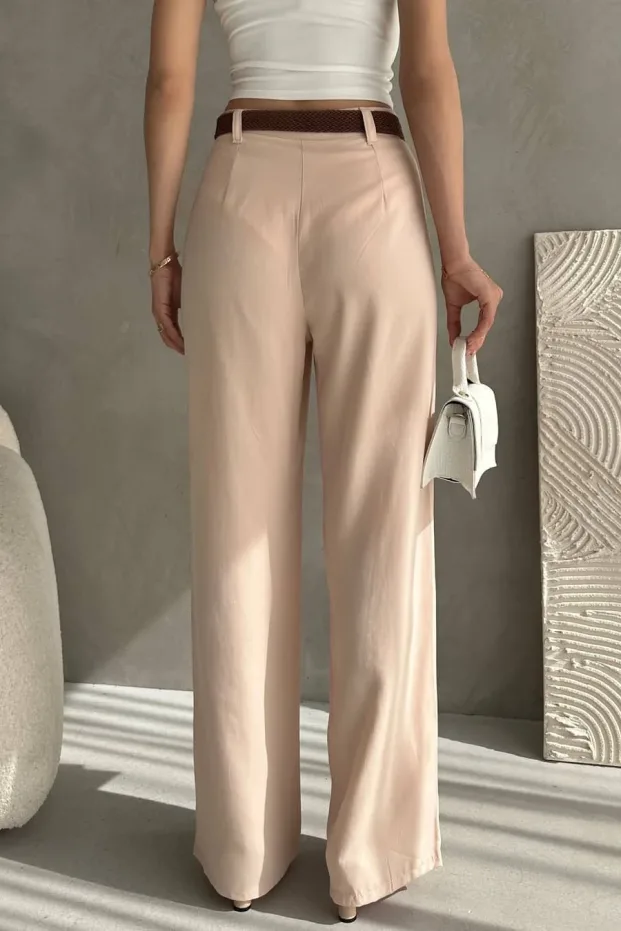 Belted Linen Pants Light Beige 5