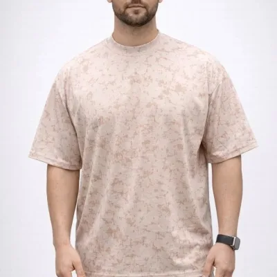 Férfi bézs oversized mosott puha textúrájú póló 2