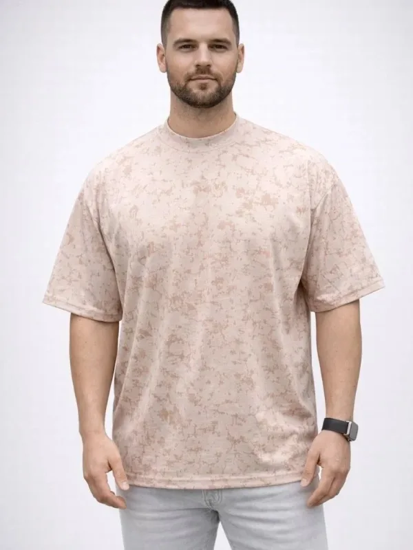 Férfi bézs oversized mosott puha textúrájú póló 2