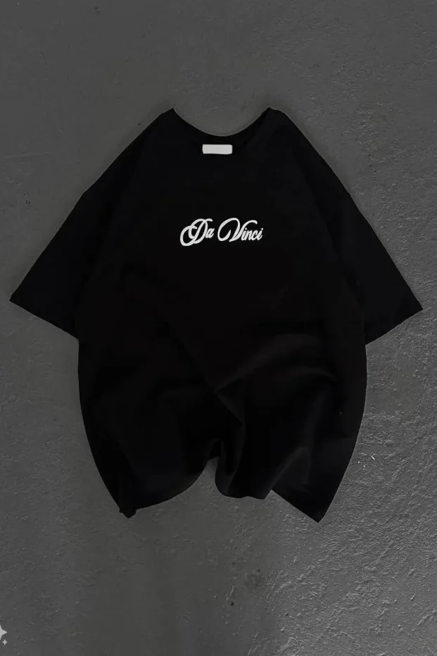 Women's Black Oversize Crew Neck Printed Short Sleeve T-Shirt 4