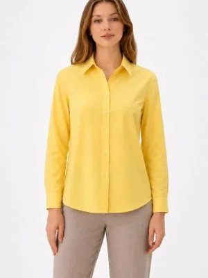 Women's Yellow Long Sleeve Buttoned Classic Collar Daily Office Shirt