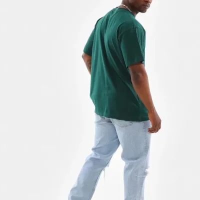 Bluzë verore për meshkuj jeshile e errët Oversize me jakë rrethi dhe të thjeshtë 2