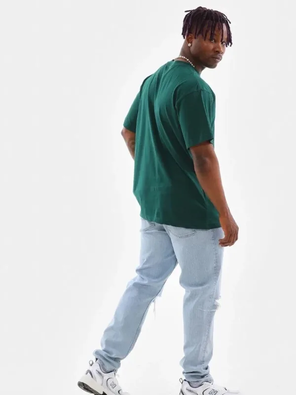 Bluzë verore për meshkuj jeshile e errët Oversize me jakë rrethi dhe të thjeshtë 2