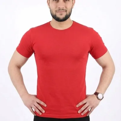Férfi piros slim kerékpárnyakú rövid ujjú basic póló 3