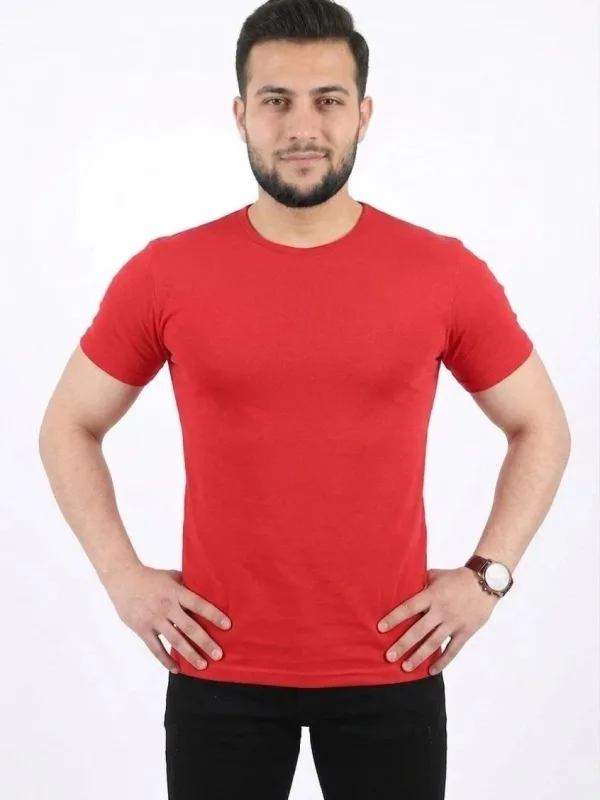 Férfi piros slim kerékpárnyakú rövid ujjú basic póló 3