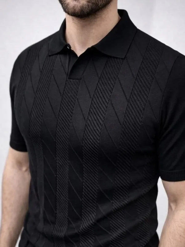 Bluzë Triko për Meshku, e Zezë, me Mëngë të Shkurtra dhe Jakë Polo të Thurur 1