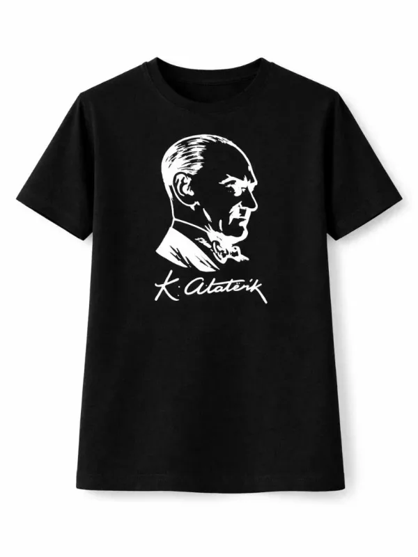 Children's Black Atatürk Printed Crew Neck T-Shirt 1