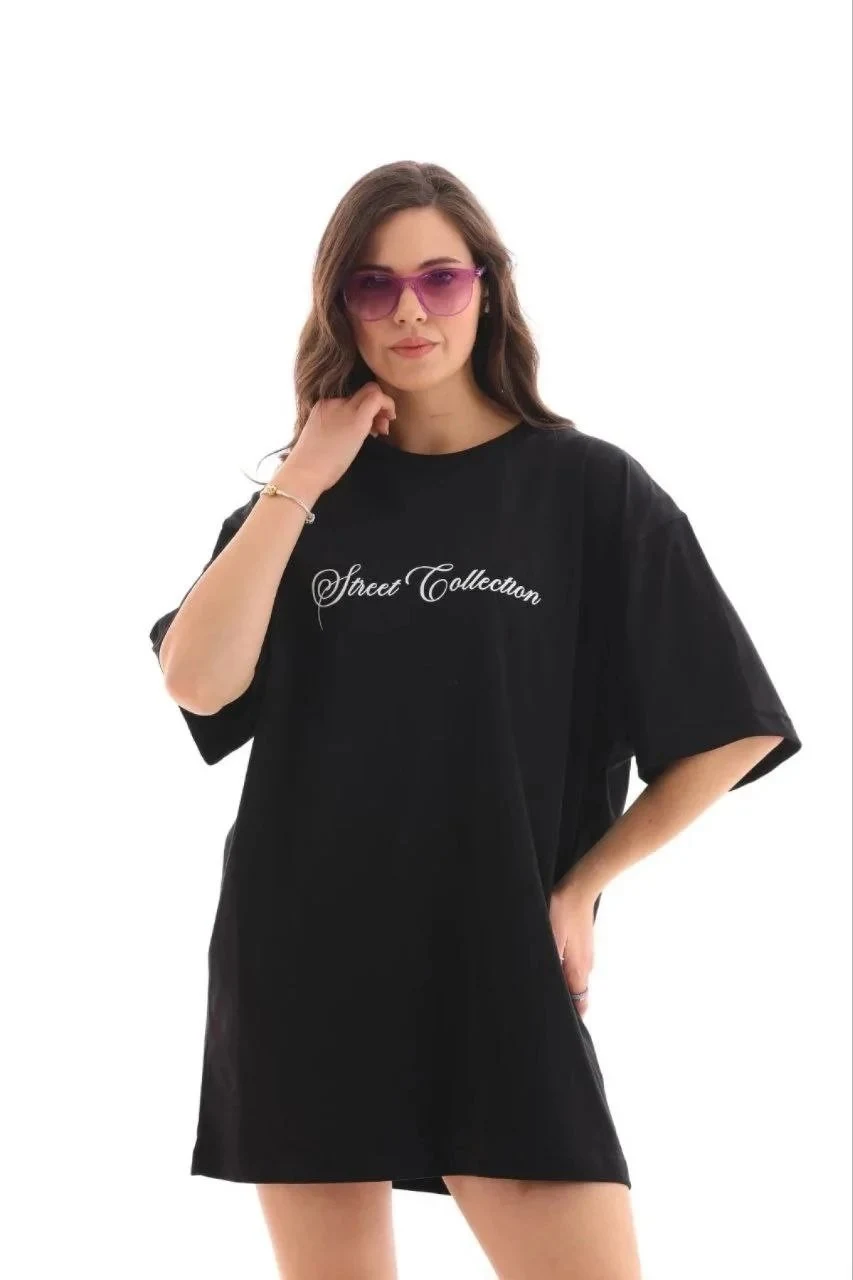 Femeie Negru Oversize Guler Bicicletă Imprimat Tricou