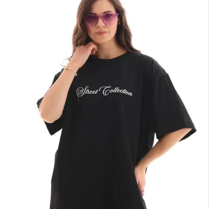 Femeie Negru Oversize Guler Bicicletă Imprimat Tricou
