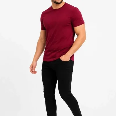 Férfi bordó slim kerékpárnyakú rövid ujjú basic póló 3