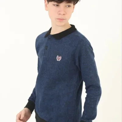 Copil Bleumarin Guler Selanik Brodat Tricot Neted Pulover 1