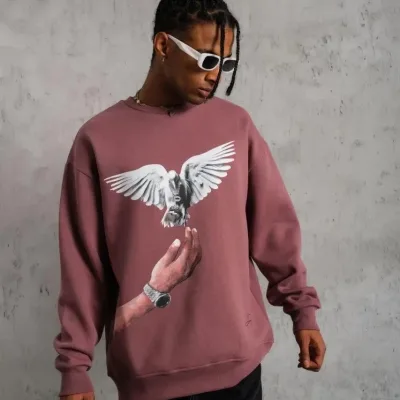 Pánské růžové oversized cyklistické výstřih potištěné mikiny 3