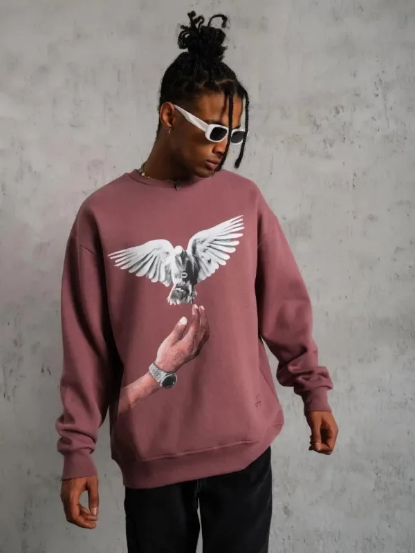 Pánské růžové oversized cyklistické výstřih potištěné mikiny 3