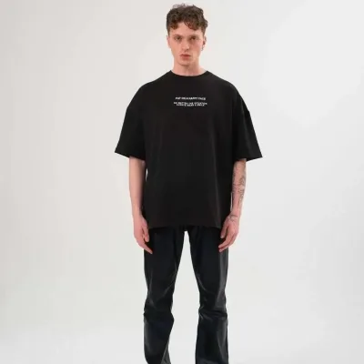 Ανδρικό Μαύρο Oversize Ποδηλατικό Λαιμόκοψη Τυπωμένο Καλοκαιρινό Μπλουζάκι 1