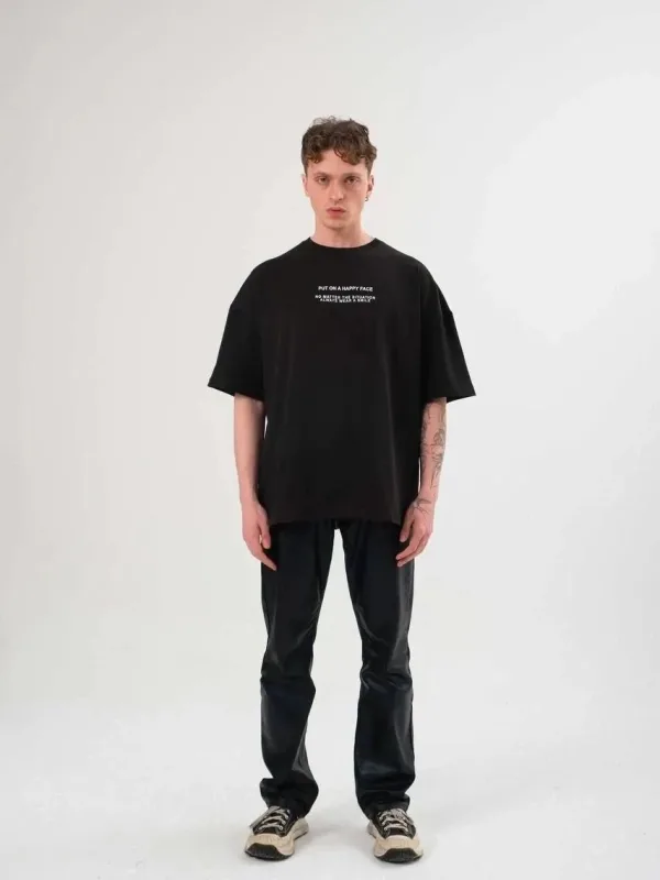 Ανδρικό Μαύρο Oversize Ποδηλατικό Λαιμόκοψη Τυπωμένο Καλοκαιρινό Μπλουζάκι 1