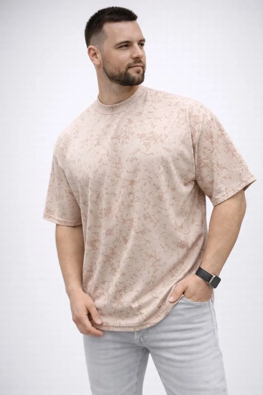 Bluzë për meshkuj, bezhë, oversize, e larë, me teksturë të butë 3