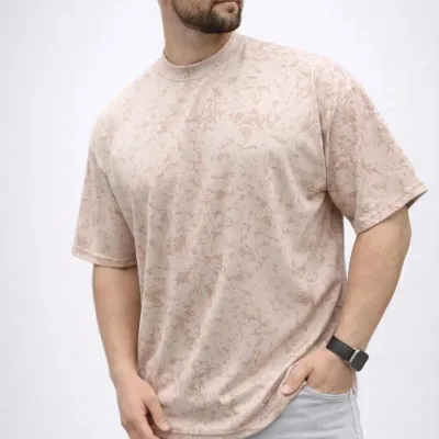 Férfi bézs oversized mosott puha textúrájú póló 3