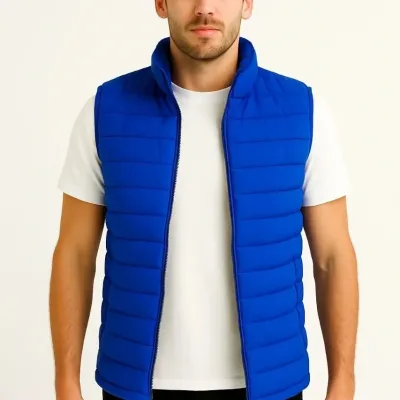 Vest for Men, Sax Blue, Water-Repellent, Zippered, Quilted, with Pockets 4