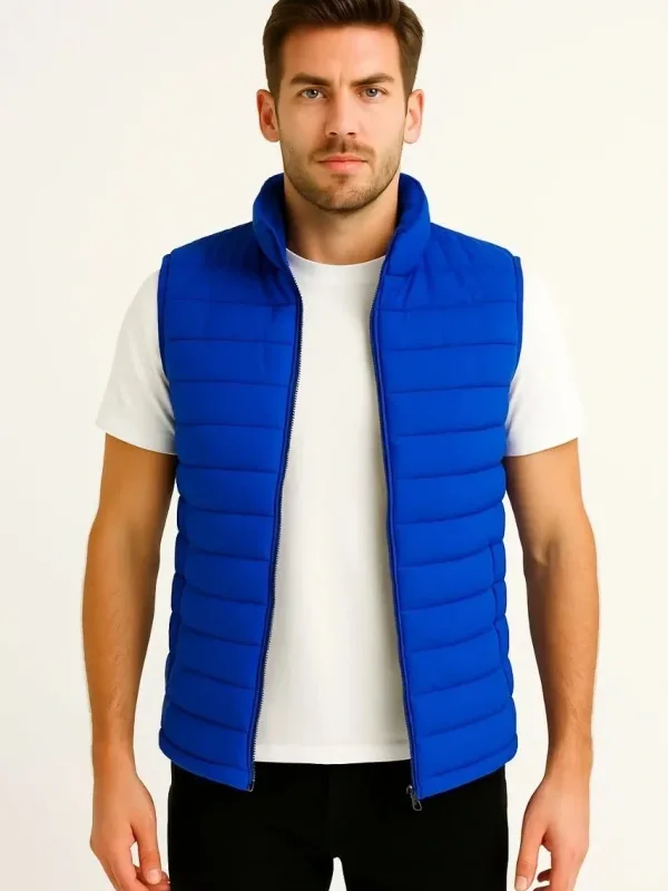 Vest for Men, Sax Blue, Water-Repellent, Zippered, Quilted, with Pockets 4