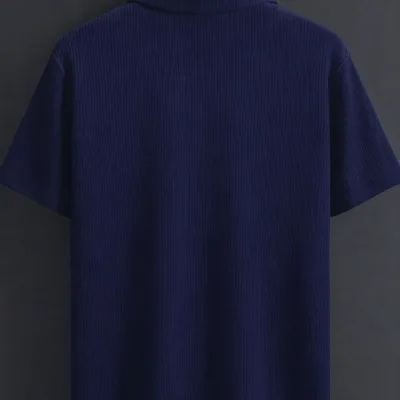 Maschio Blu Scuro Polo Collo Oversize Costina Tessuto 100% Cotone Taglio Largo Collo a Barca 2