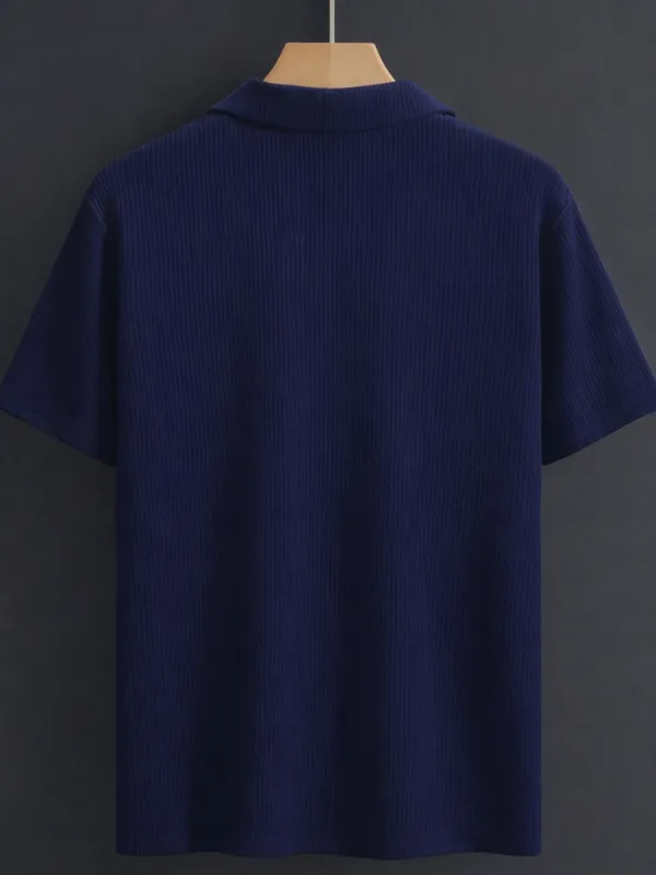 Maschio Blu Scuro Polo Collo Oversize Costina Tessuto 100% Cotone Taglio Largo Collo a Barca 2