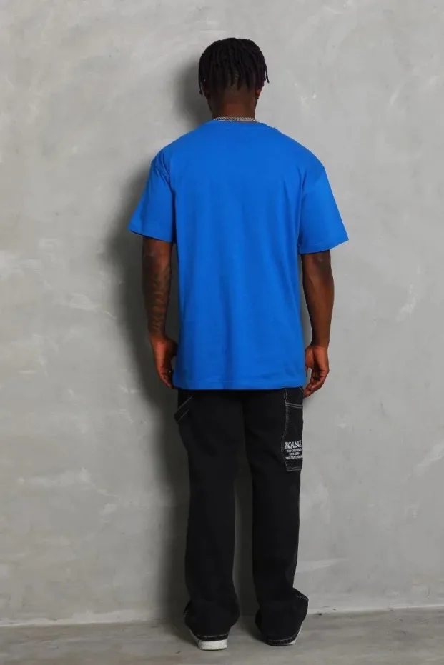Машка Сина Oversize Бициклет Јака Едноставна Летна T-маица 3