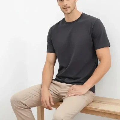 Men's Smoke Regular Crew Neck Short Sleeve Solid T-Shirt 1