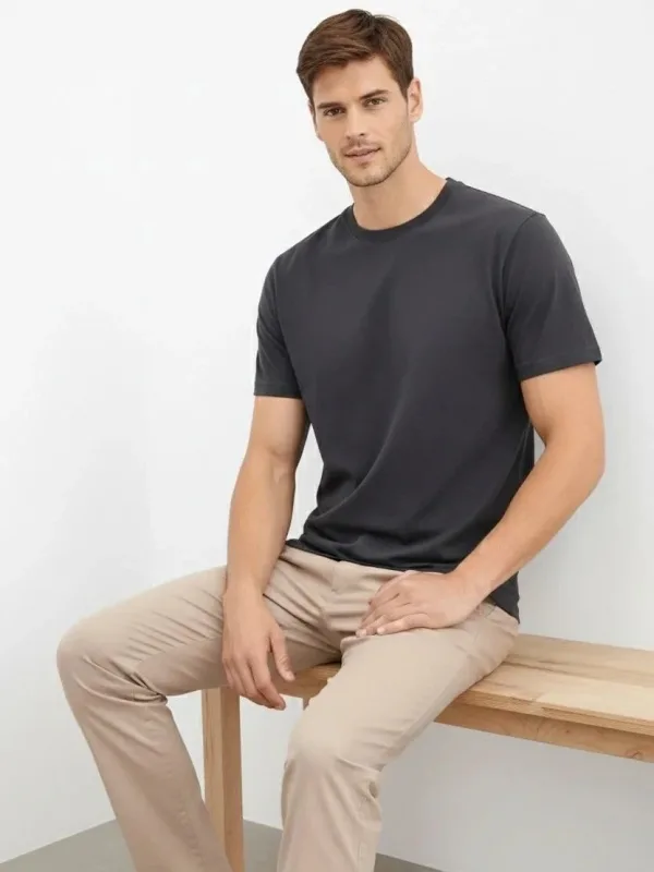 Men's Smoke Regular Crew Neck Short Sleeve Solid T-Shirt 1