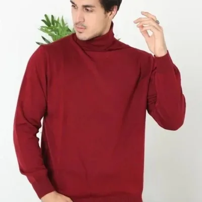 Pánský vínový rolák hladký triko svetr 1