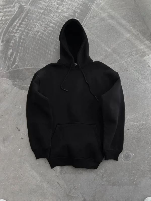 Jina Reş Oversize 3 Têl Pembû Kangurû Cêplî Kapşonlu Sweatshirt 2