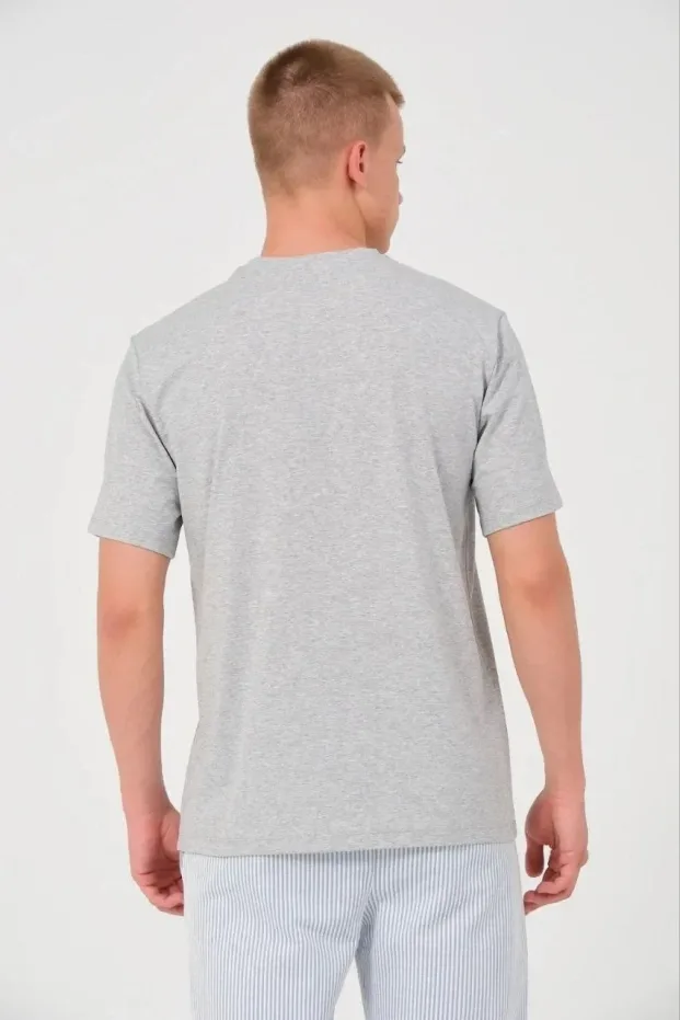 Мъжка сива regular fit тениска с кръгла яка от памучен плат 2