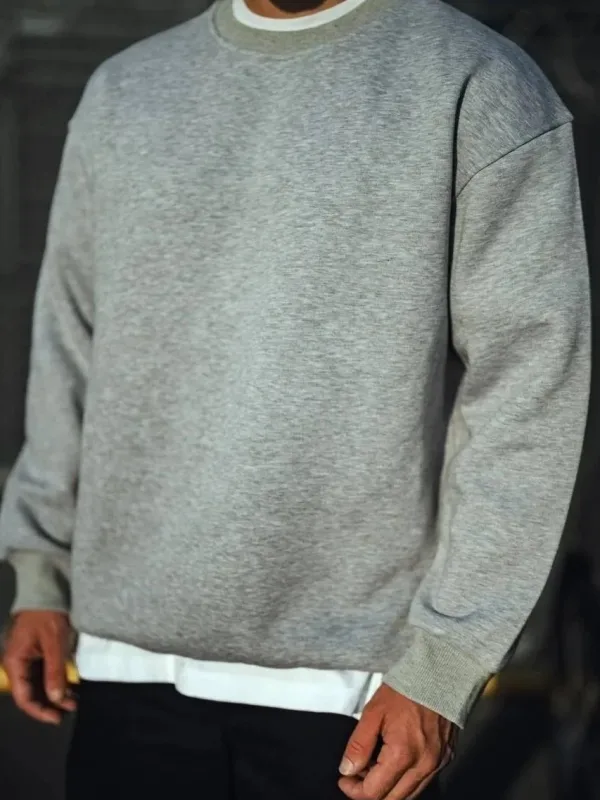 Men's Gray Oversize Crew Neck 3-Thread Thick Sweatshirt 1