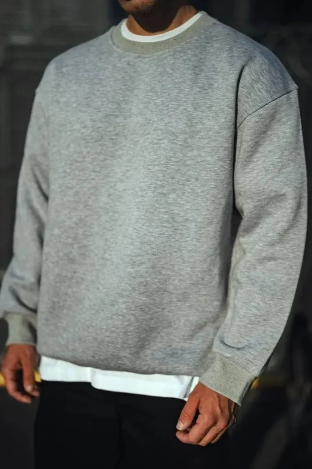 Sweatshirtê Mêran ê Gewr ê Oversize yê Bi Stûyê Bisîkletê yê 3 Têlî Stûr 1