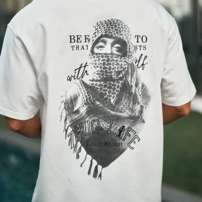 تيشيرت رجالي بقبة دراجة مطبوع بكوفية فلسطين باللون الأبيض 6