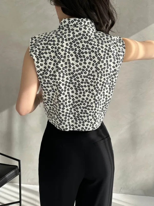 Virágmintás, megkötős crop ingblúz Fehér 2