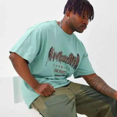 Men's Mint Green Oversize Crew Neck Printed T-Shirt 6