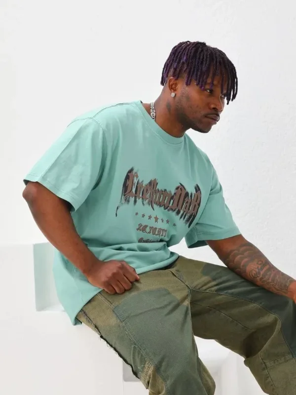 Men's Mint Green Oversize Crew Neck Printed T-Shirt 6